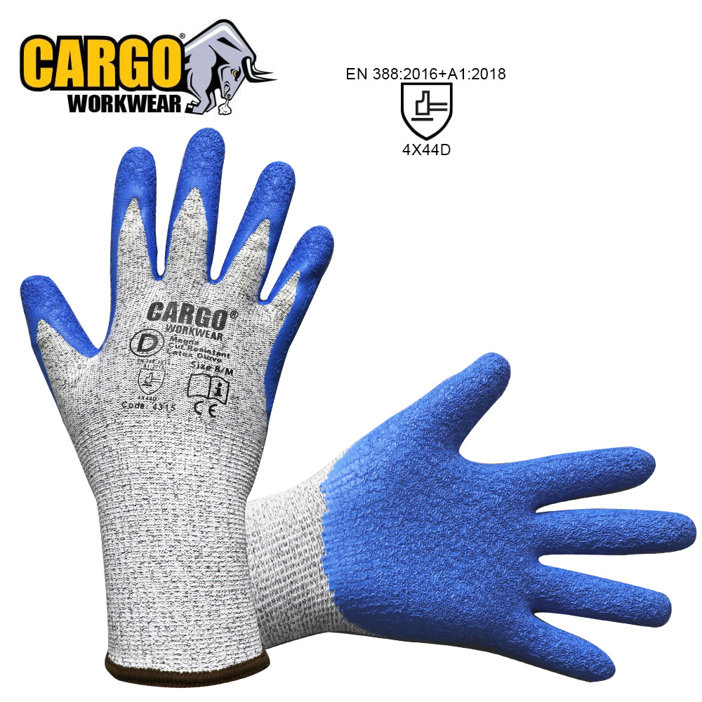 Cargo Magna Cut 5/D Latex Crinkle Palm Glove 4X44D Ext Cuff 